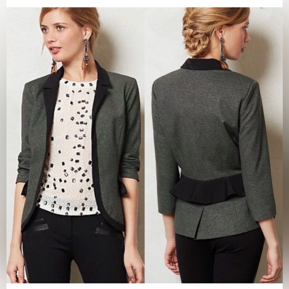 Anthropologie Cartonnier Grey Peplum Blazer Size 8